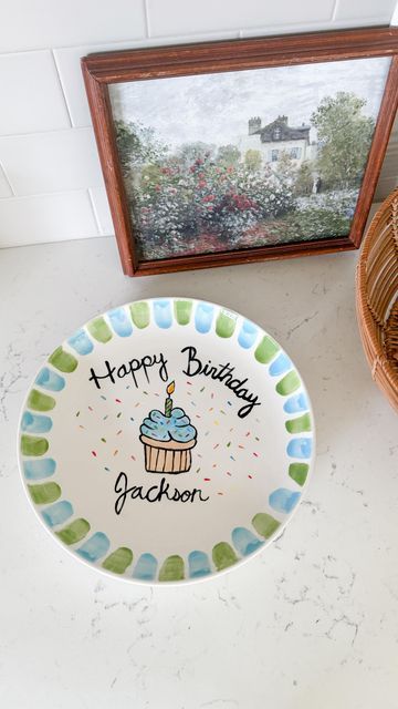 Pottery Painting Ideas Birthday Plate, Hand Painted Birthday Plate, Baby Birthday Plate, Birthday Plate Ideas For Boys, First Birthday Plate, Painted Birthday Plate, Birthday Plate Ideas, Birthday Plates Diy, New Family Traditions