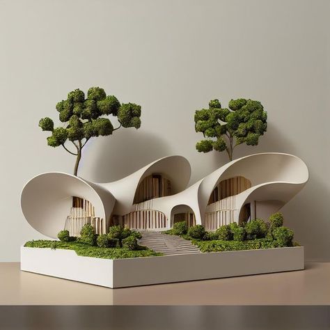 Form Model Architecture, Complex House Design, Curved Buildings Architecture, Architecture Form Concept Ideas, Curved Architecture Model, Celeste Architecture, Architecture Tree Model, Curved Facade Architecture, Curved Building Architecture