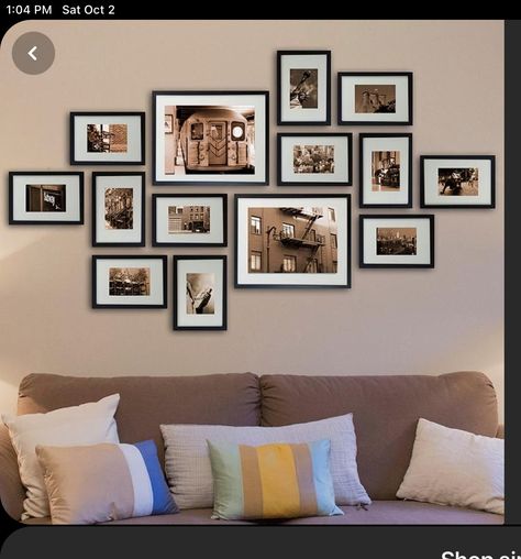 Photo Gallery Wall Layout, Picture Wall Living Room, Photowall Ideas, Family Pictures On Wall, Gallery Wall Design, Nyc Wall Art, Picture Gallery Wall, Gallery Wall Layout, Family Photo Wall