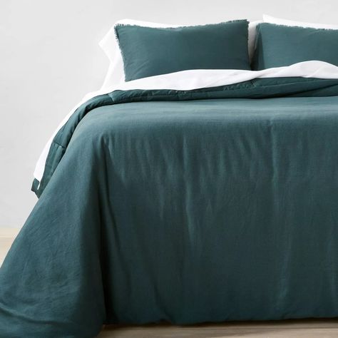 Full/queen Heavyweight Linen Blend Comforter & Sham Set Dark Teal Blue - Casaluna™: Woven Rayon, Oeko-tex Certified : Target Linen Comforter, Cool Comforters, Comforter Bedding Sets, Queen Comforter, King Comforter, Warm Brown, Dark Teal, Queen Size Bedding, California King