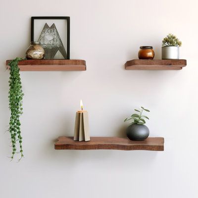 Wall shelves can help open up a space and provide a clean, modern storage solution or a way to showcase decor. Keep any room organized and clutter-free with our variety of aesthetically pleasing wall storage shelf organizers. Wall shelf units are a practical choice of decor to have in any room, on any wall. Shelves are an integral part of household | Millwood Pines Auroralee 3 Piece Mango Solid Live Wood Accent Shelf in Brown | 1 H x 18 W x 6 D in | Wayfair | Home Decor