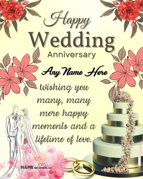 Custom Anniversary Wishes with Florals, Couple Sketch, and Cake. Write name on heartfelt wedding anniversary wishes with a personalized touch, featuring elegant floral designs, a couple's sketch, and a grand anniversary cake. Happy Wedding Anniversary Stickers, Happy Wedding Anniversary Wishes Happy Wedding Anniversary Wishes Couple, Best Anniversary Wishes For Couple, Happy Wedding Anniversary Wishes Couple, Wedding Anniversary Wishes To Couple, Best Anniversary Wishes, Happy Wedding Anniversary Quotes, Anniversary Cake With Name, Mother's Day In Heaven