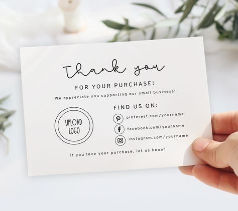 Edit this FREE Small Business Thank You Template instantly. Add your logo, choose from multiple social media icons. Download then print. Thank You Card, Small Business Printables, Thank You Template, Gratitude Cards, Business Printables, Template Black, Small Business Cards, Packaging Ideas Business, Thank You Card Design