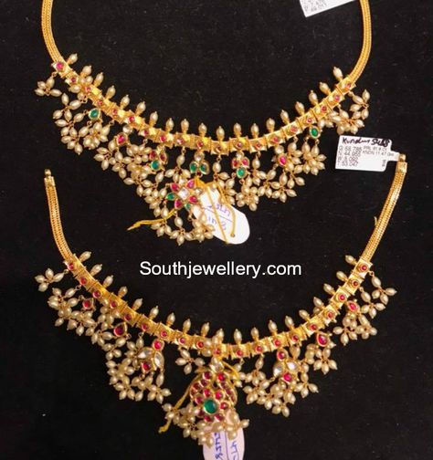 Light Weight Guttapusalu Necklace Models photo Light Weight Guttapusalu Necklace, Gutta Pusalu Jewellery, Guttapusalu Necklace, Clean Gold Jewelry, Jewellery Bridal, Pearl Jewelry Design, Jewellery Wedding, Jewelry Designing, 22 Carat Gold