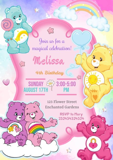 Care Bears Birthday Invitations, Care Bear Gender Reveal Invitations, Carebear Invitation Template, Care Bears Party Invitation, Care Bear Party Invitations, Care Bears Birthday Party Invitations, Care Bear Party Theme, Care Bear Invitations Template, Care Bear Birthday Invitations