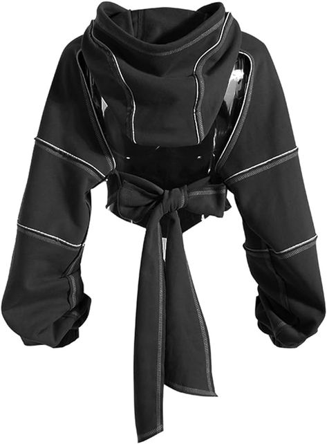 Womens Cutout Super Crop Hoodie Backless Long Sleeve Gothic Punk Y2K Sweatshirt Tops Cut Out Hoodie, Techwear Hoodie, Techwear Women, Hip Hop Aesthetic, Hip Hop Sweatshirts, Aesthetic Hoodie, Crop Top Hoodie, Cropped Pullover, Dark Wear