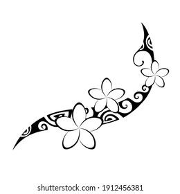 Islander Flower Tattoo, Polynesian Plumeria Tattoo, Simple Polynesian Tattoo Designs, Tahitian Flower Tattoo, Polynesian Flower Tattoo Designs, Ohana Plumeria Tattoo, Small Maori Tattoo Woman, Pikorua Tattoo Maori, Plumeria And Turtle Tattoo