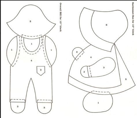 Free Overall Bill Quilt Pattern | found a free site for sunbonnet sue but nothing for sam. Motifs D'appliques, Girl Quilts Patterns, Free Applique Patterns, Appliqué Quilts, Pola Bordir, Applique Quilt Patterns, Sunbonnet Sue, Quilting Templates, Applique Templates