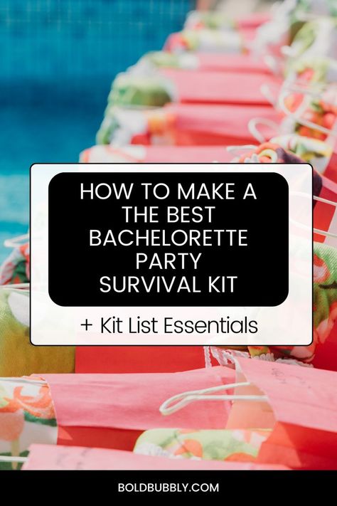 bachelorette party survival kit list Bachelorette Survival Kit Diy, Bridesmaids Essentials, Bachelorette Party Kits, Bachelorette Survival Kit, Party Survival Kit, The Bachelorette Party, Survival Kit Gifts, Care Pack, Bachelorette Trip