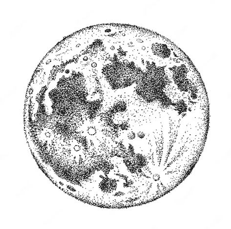 Tiny Full Moon Tattoo, Moon Art Reference, Moon Surface Illustration, Moon Illustration Aesthetic, Drawings In Circles, Moon Stippling, Moon Pen Drawing, Moon Drawing Pencil Sketches, How To Draw The Moon