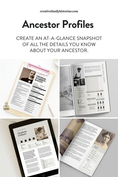 Ancestor Profiles are a fantastic way to create an at-a-glance snapshot of all the details you know about your ancestor. Check out the different designs in the Family History Summary (top left), Classic Family History Book (top right), Minimalist Family History Pages (bottom left and right). Shop the template to grab a family history template for you next project. Family History Book Ideas, Geneology Book Ideas, Family History Questions, Family History Book Layout, Family History Printables, History Template, Family History Crafts, Genealogy Crafts, Biography Template