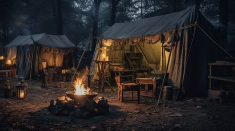 Medieval Tent Interior, Traveler Aesthetic Medieval, Fantasy Tent, Explorer Aesthetic, Ancient China Aesthetic, Fantasy Camp, Adventuring Party, Medieval Aesthetic, Smell Of Rain