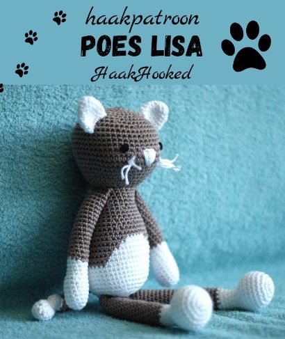 Haakpatroon Poes Lisa • Haakinformatie Dutch Pattern, Baby Haken, Kat Haken, Haken Baby, Crochet Cat, Crochet Dolls, Animal Pattern, Baby Knitting Patterns, Stuffed Animal Patterns