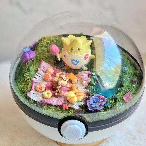 Togepi enjoying a picnic with his favorite foods ♡ Cute Terrarium, Pokeball Terrarium, Chris Moyles, Pokemon Terrarium, Video Game Room Design, Anime Tattoo, Pokemon Party, Clay Baby, Barbie Accessories