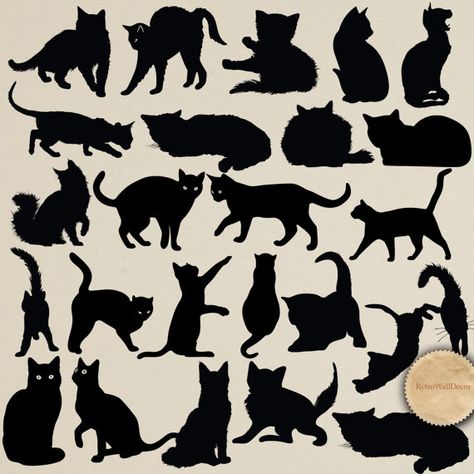 Cats Silhouettes Kitty Silhouette, Silhouette Chat, Cat Clip Art, Black Cat Silhouette, Black Kitty, Silhouette Clip Art, Cat Quilt, Animal Silhouette, Silhouette Png