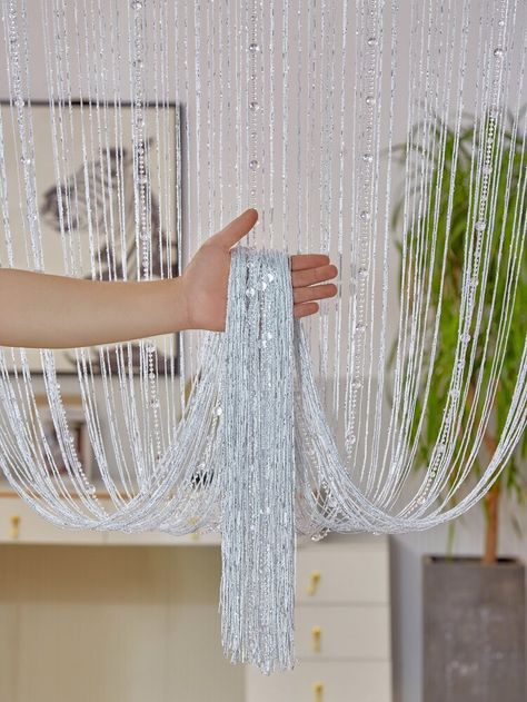 Crystal Curtains Window, Lighted Curtains, Mirror Curtain, Door Curtain Ideas, Cortina Boho, Door Curtains Diy, Beaded Curtains Doorway, Rideaux Boho, Cortinas Boho