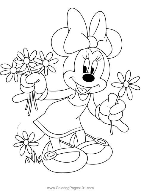 Minnie Mouse Flower Coloring Page Minnie Mouse Colouring Printables, Minnie Mouse Coloring Pages Free Printable, Minnie Coloring Pages, Minnie Drawing, Mickey Mouse Coloring, Mouse Coloring Pages, Minnie Mouse Printables, Spring Coloring Sheets, Mickey Coloring Pages