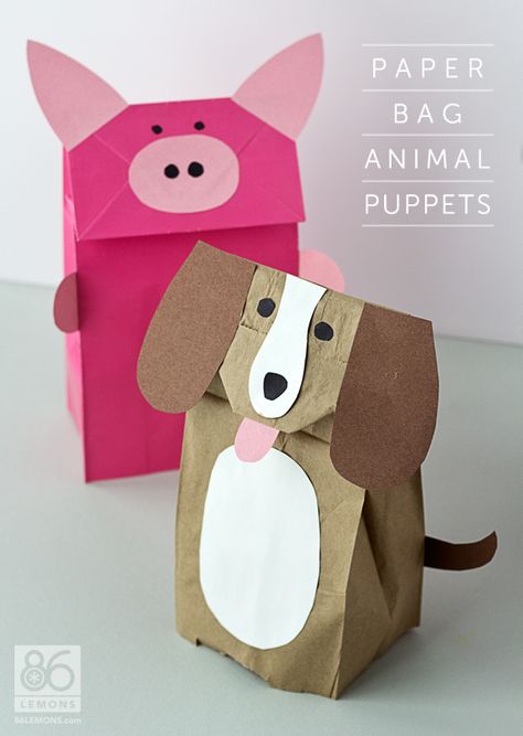 Paper Bag Animal Puppets Tutorial  and FREE Template Download at 86lemons.com Animal Puppets, Puppet Tutorial, Diy Paper Bag, Paper Bag Crafts, Paper Bag Puppets, Folding Origami, Puppet Crafts, Diy Papier, Brown Paper Bag