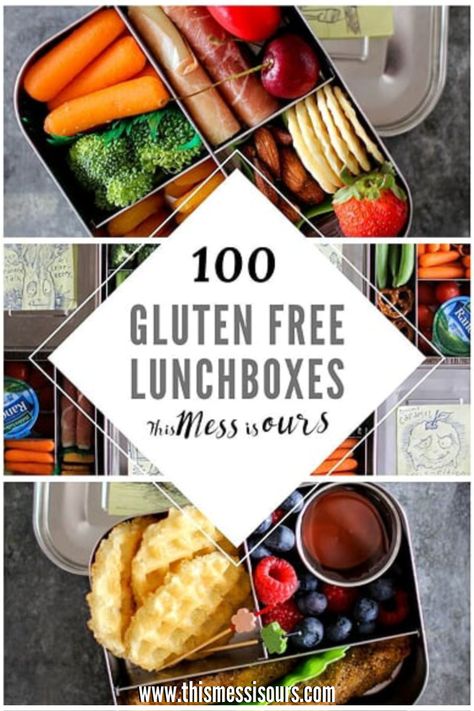 100 Gluten Free Lunchbox Recipes || Well, it’s official! We have headed back to school and I’m back at it again, packing 3 gluten free lunches every day to keep my family well fed and fueled for our busy on-the-go lifestyle. I literally have an arsenal of Pinterest boards where I’ve gathered recipes and inspiration for this year’s lunches and I’m sharing ALL of my favorites with you! Hope you find loads of inspo to help keep things creative...and delicious! #thismessisours #backtoschool #lunch Cold Lunches Gluten Free, Gluten Free Lunch Snacks, Vegan Gluten Free Lunch Recipes, Gluten Free Snacks For School, Gluten Free Packaged Snacks, Best Gluten Free Lunches, Gluten Free Lunchables, Gluten Free Lunch Easy, Gluten Free Grab And Go Snacks