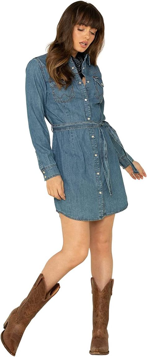 Jackets With Dresses, Beth Dutton, Women Bodycon Dress, Denim Shirt Dress, Shirt Dress Casual, Mid Dresses, Denim Jackets, Long Sleeve Lace, Dress With Boots