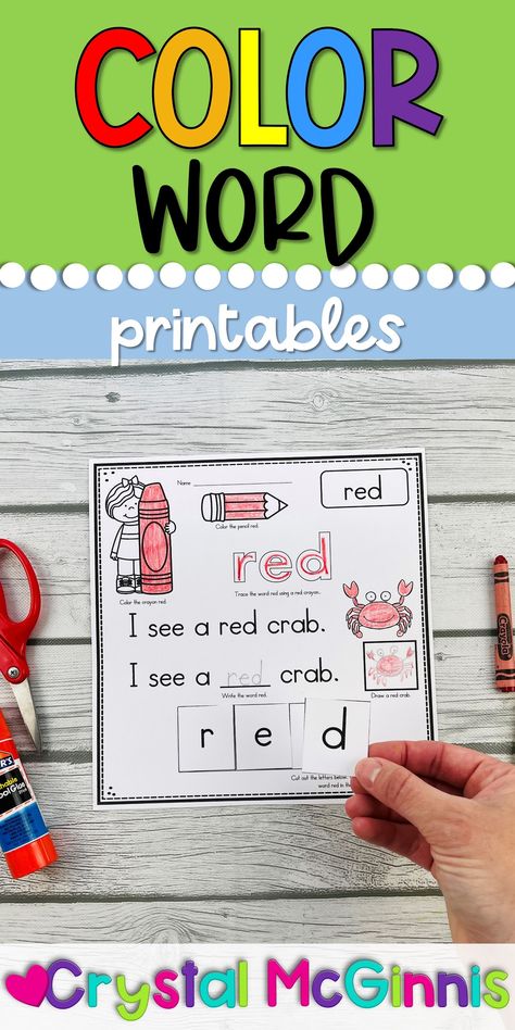 Color Words Kindergarten, Color Words Printable, Color Word Activities, Esl Teaching Resources, Color Words, Kindergarten Printables, Free Printable Activities, Teachers Aide, Site Words