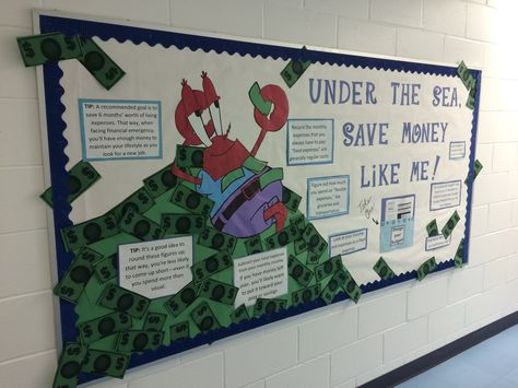 Budgeting Money Bulletin Board for Resident Assistants RA Yubi 2016 Financial Bulletin Board, Accounting Bulletin Board, Money Bulletin Board Ideas, Financial Aid Bulletin Board, Money Bulletin Board, Bulletin Board Design Aesthetic, Financial Literacy Bulletin Board, Nutrition Facts Template, Literacy Bulletin Boards