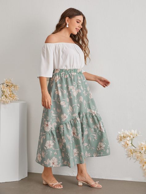 Floral Midi Skirt Outfit, Skirt With Blouse, Maxi Floral Skirt, Bridesmaid Attire, Midi Skirt Outfit, Bridesmaid Gowns, Mismatched Bridesmaid Dresses, Modest Dresses Casual, Summer Plus Size