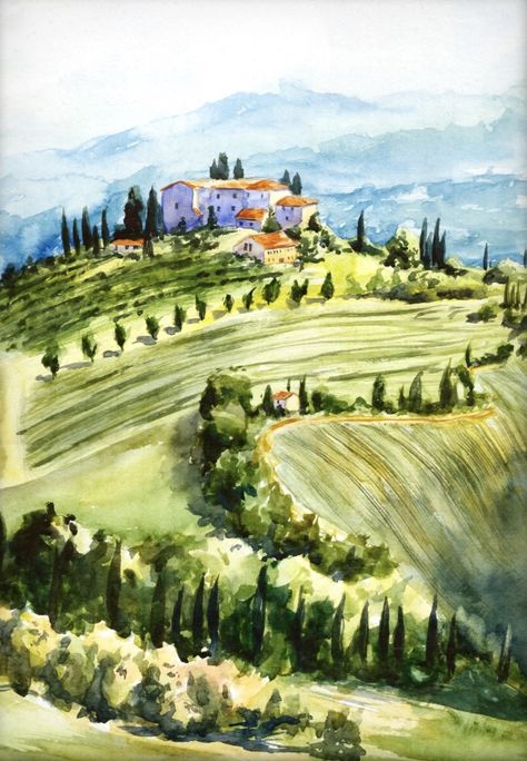 Vineyard Art, Fruit Art Drawings, Tuscany Landscape, Painting Images, Italy Poster, Toscana Italia, Italian Landscape, Watercolor Paintings For Beginners, Posters Wall Art