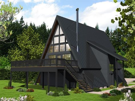 012H-0319: Two-Story A-Frame House Plan Foyer With Storage, A Frame Cabin Plans, Cottage Modern, A Frame House Plans, Cabin House Plans, Frame House, Casa Container, A Frame Cabin, A Frame House