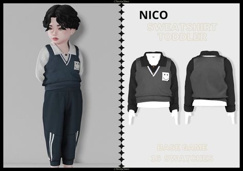 Nico - Sweatshirt Toddler | Patreon Clarity Sims, Ts4 Patreon, Sims 4 Toddler Clothes, Sims 4 Male Clothes, Sims 4 Cc Eyes, Sims 4 Cas Mods, Sims 4 Cc Kids Clothing, Sims 4 Download, Sims 4 Children