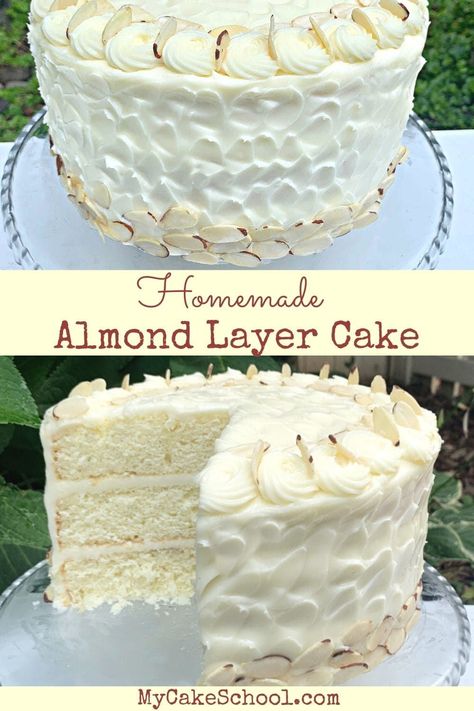 Almond Cake With Amaretto Filling, Healthy Almond Cake, Almond Cake Recipe From Scratch, Vanilla Almond Cake Recipe, Almond Flour Cake Recipes, Almond Sheet Cake Recipe, White Almond Wedding Cake, Almond Cream Cake Recipe, Almond Layer Cake