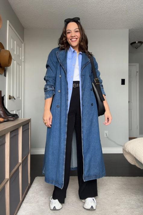 Demin Trench Coat Outfit, Trench Coat Jeans Outfit, Jean Trench Coat Outfit, Long Denim Coat Outfit, Jeans Trench Coat Outfit, Jeans Coat Outfit, Coat Jeans Outfit, Denim Trench Coat Outfit, Denim Coat Outfit