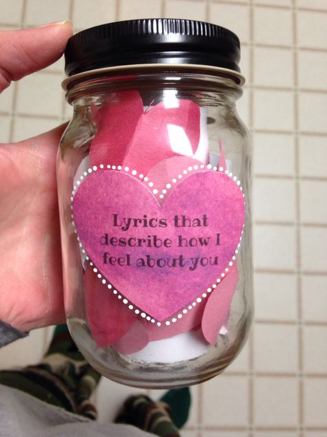 Lyrics that describe how I feel about you Mason Jar | DIY boyfriend gift | Mason Jar DIY | Mason Jar Crafts | Lyrics Homemade Gifts For Boyfriend, Hadiah Valentine, Creative Gifts For Boyfriend, Bf Gifts, Cute Couple Gifts, Bday Gift, Diy Gifts For Him, Boyfriend Diy