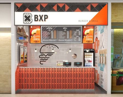 Small Burger Shop Design, Burger Store Design, Burger Restaurant Design Interiors, Food Store Design, Burger Stall, Burger Grill, Food Court Design, Street Food Design, Food Stall Design