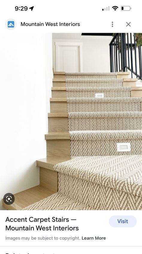 Carpeted Stairs With Wood End Caps, Stair Runner Wood Stairs, Full Carpet Stairs, Staircase Caps, Tile Shower And Tub, Stair Caps, Tub Surrounds, Farmhouse Stairs, Carpet Staircase