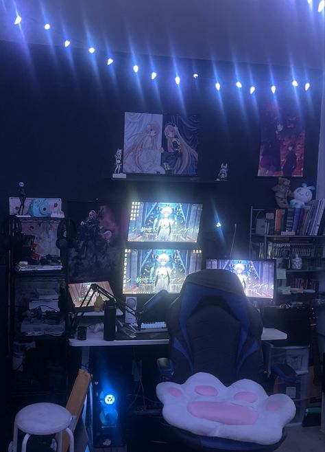 Cybercore Bedroom Aesthetic, Dark Cybercore Room, Cyberpunk Room Aesthetic, Cyberpunk Rooms, Cybercore Bedroom, Cyberpunk Aesthetic Room, Cyberpunk Room Ideas, Artist Setup, Cybercore Room