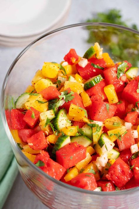 Try this easy Mexican fruit salad recipe (pico de gallo fruta). It is the perfect blend of sweet, spicy, and salty. Vibrant, colorful summer salad you will make again and again. #fruitsalad #mexicanfruitsalad #sidedish #salad #thetastytip Mexican Salads For Parties, Mexican Fruit Salad, Mexican Fruit Salads, Mexican Fruit, Summer Fruit Salad, Mexican Salad Recipes, Fruit Salad Recipe, Chili Lime Seasoning, Mexican Salads