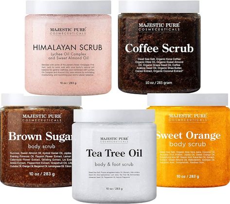 Amazon.com : Majestic Pure Himalayan Scrub, Orange Scrub, Brown Sugar Scrub, Coffee Scrub, and Tea Tree Scrub Bundle – Foot and Body Scrub Package : Beauty & Personal Care Scrub Packaging Ideas, Sugar Scrub Packaging, Tea Tree Scrub, Tree Scrub, Orange Scrub, Orange Scrubs, Moisturizing Body Scrub, Green Tea Scrub, Brown Sugar Scrub