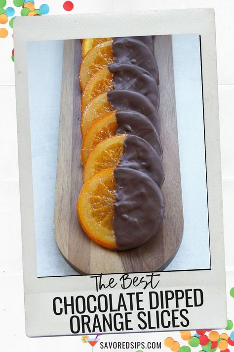 These Chocolate Dipped Orange Slices are just candied oranges dipped in dark chocolate and left to harden. They are a perfect accompaniment for cocktails and afternoon appetizers. Afternoon Appetizers, Candied Fruit Recipes, Candied Oranges, Candied Orange Slices, Orange Dessert, Dark Chocolate Orange, Orange Baking, Chocolate Dipped Fruit, Chocolate Slice