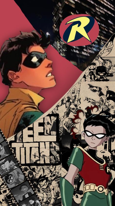 #robin #comics #collage #dc #teentitans #superhero Robin Dc Wallpaper, Robin Teen Titans Wallpaper, Robin Collage, Robin Wallpaper, Dc Wallpaper, Super Wallpaper, Teen Titans Robin, Robin Comics, Robin Dc