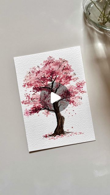 Zara☾ on Instagram: "Spring is here🌸 . . . Gouache: @thoovi.arts @miyahimi.in  . [ cherry blossom , pink aesthetic , flower blooms , spring , summer , sakura , gouache painting , easy art ideas , gouache tips and tricks , love quotes ]  . #gouache #spring #cherryblossom #lovequotes #couple #love #flowerbloom #pinkaesthetic #springday #cherryblossoms #gouacheartist #explore #connectwithcommunity #audienceengagement #fanfavorite #igreach #igtrends #feed #explore" Cherry Blossom Tree Watercolor Painting, Watercolor Paintings Easy For Beginners, Gouache Painting Easy, Gouache Tips, Easy Art Ideas, Watercolor Painting Easy, Sakura Painting, Basic Watercolor, Tree Watercolor Painting