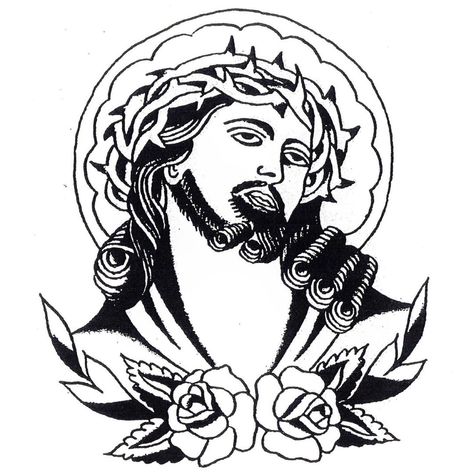 Owen Jensen Flash, Jesus Traditional Tattoo, Traditional Jesus Tattoo, Owen Jensen, Jesus Tattoos, Trad Flash, Vintage Tattoo Art, Traditional Tattoo Flash Art, Vintage Tattoo Design