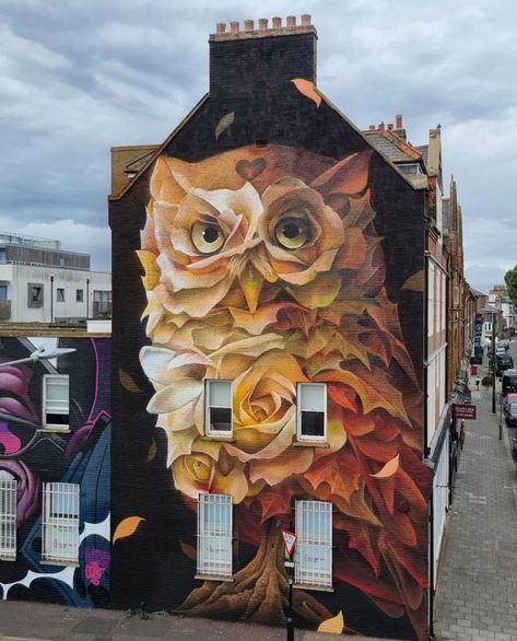 Owl Mural, Protest Art, Positive Art, Amazing Street Art, Public Sculpture, Facebook Fan Page, Graffiti Painting, Uk Artist, Learn Art