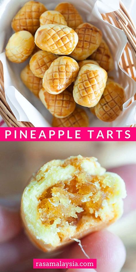 Pineapple Biscuits, Pineapple Tarts Recipe, Pineapple Tarts, Pineapple Cookies, New Year's Desserts, Pineapple Jam, Tarts Recipe, Pineapple Tart, Rasa Malaysia