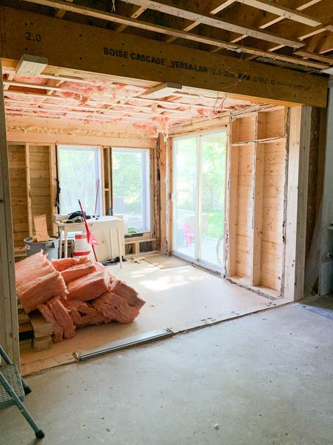 Renovating an outdoor space to turn it into a room in a home; details on insulation, load bearing walls, levelling floors and more. #renovation #diypassion #porch Wall Insulation Diy, Porch To Sunroom, Closed In Porch, Diy Insulation, Concrete Foundation, Glass Porch, Installing Insulation, Patio Floor, Porch Remodel