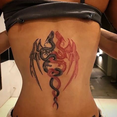 Symmetrical Phoenix Tattoo, Dragon Tattoo Back, Sewing Tattoos, Dragon Tattoo Ideas, Dragon Rouge, Small Shoulder Tattoos, Dragon Tattoo For Women, Hip Tattoos Women, Petite Tattoos