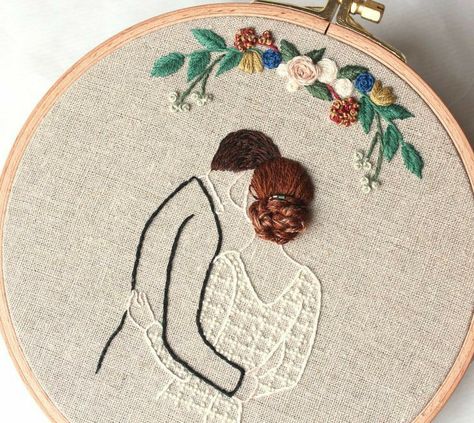 Hoop Art Couple, Couple Embroidery, Hair Embroidery, Selamat Hari Valentine, Wedding Embroidery Hoop, Embroidery Hair, Wedding Embroidery, Art Couple, Hoop Embroidery