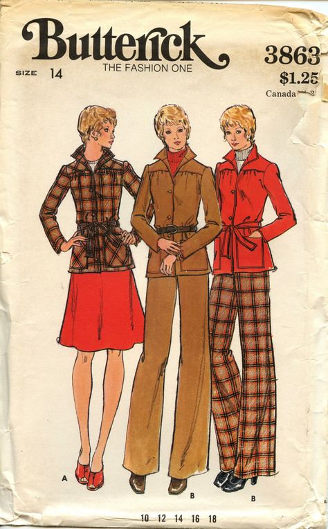 1970s Jacket, Vintage Vogue Sewing Patterns, Skirt And Pants, Retro Sewing Patterns, Seventies Fashion, 70’s Fashion, Seventeen Magazine, Butterick Pattern, Butterick Sewing Pattern