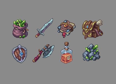 Instagram Pixel Art Assets, Pixel Art Items, Rpg Items, Hidden Picture Puzzles, Dots Game, Concept Art Tutorial, Pixel Art Tutorial, Cool Pixel Art, Props Art