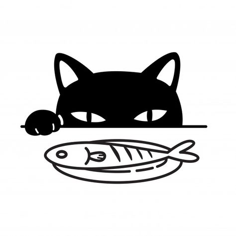 Cat Eating Fish Illustration, Cat With Fish Drawing, Cat Eating Fish Drawing, Cat Characters Cartoon, Cat And Fish Illustration, Cat And Fish Drawing, Funny Fish Illustration, Cat Eating Illustration, Cat Eating Drawing